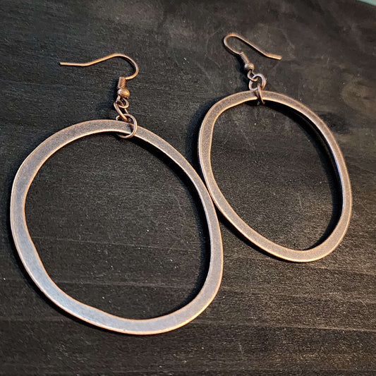 Large Silver Hoop Earrings, 51mm Wonky Circles Dangle Earrings