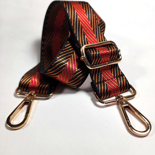 Red Black Gold Zig Zag Purse Strap, Bag Strap | 31 - 51 Inch Guitar purse straps