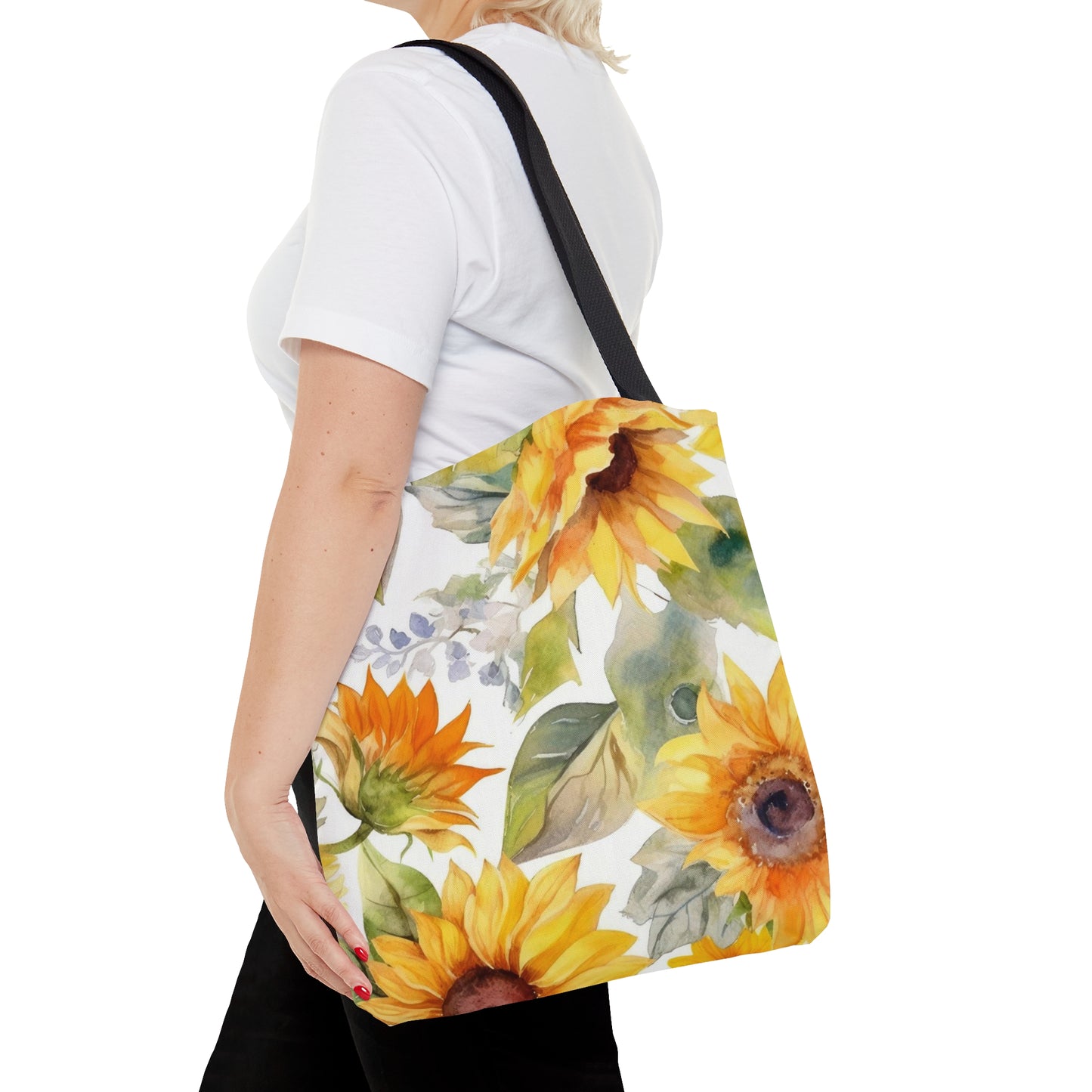 Yellow Sunflowers Tote Bag, Polyester Canvas Tote Bag, Cute Yellow Flowers Shopping Bag, Reusable Tote, Summer Tote