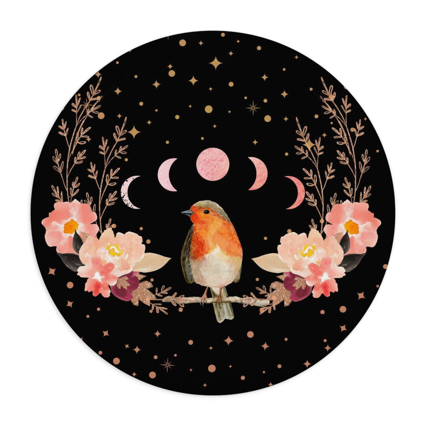 Orange Songbird Peach Flowers Mouse Pad (Round or Rectangle) Cute Floral Office Accessories