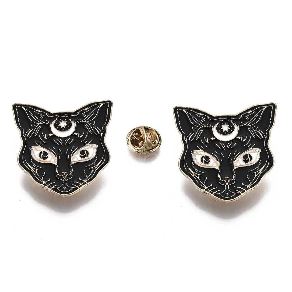 Black Cat Head Enamel Pin Witchy