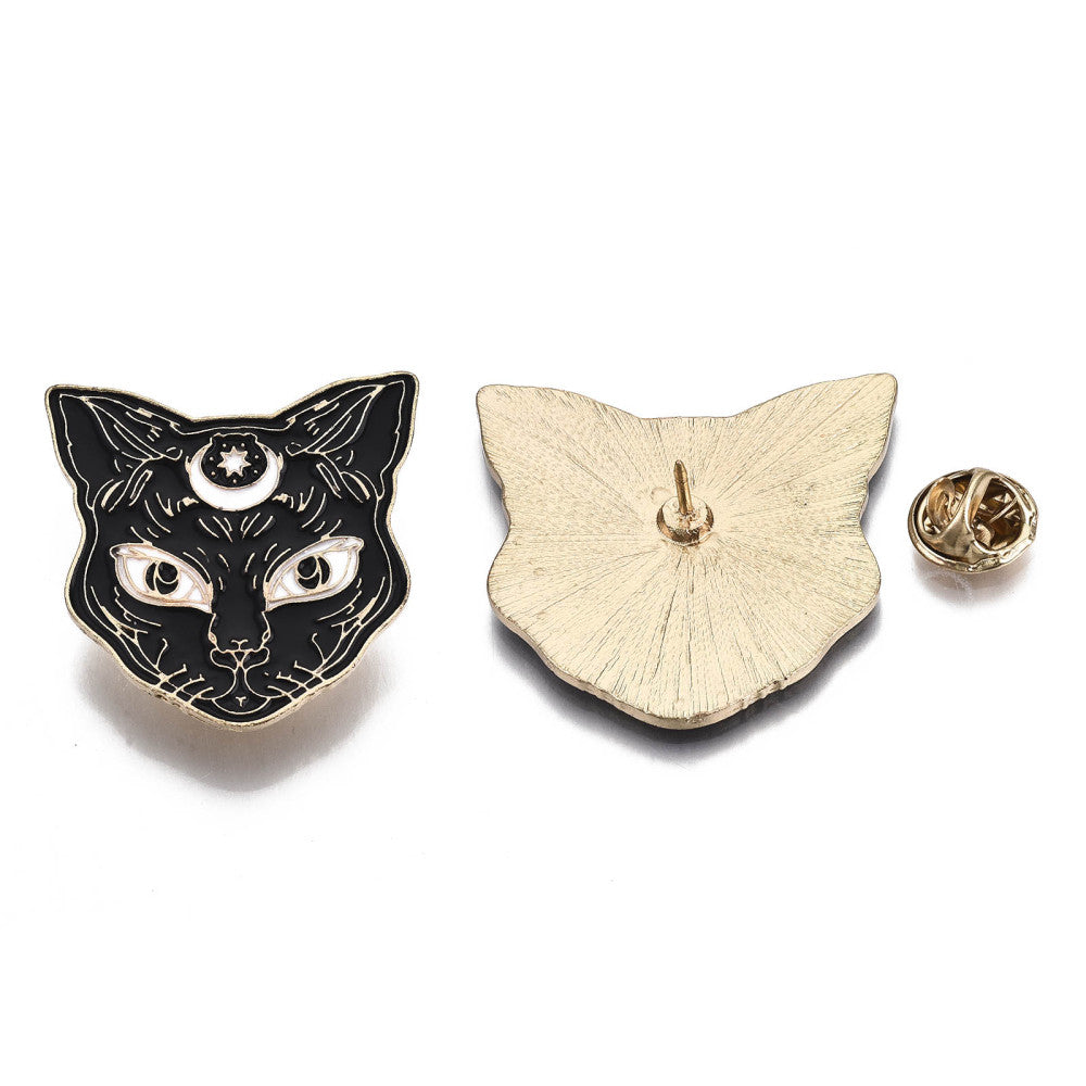 Black Cat Head Enamel Pin Witchy