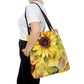 Summer Sunflowers Tote Bag, Polyester Canvas Tote Bag, Cute Yellow Flowers Shopping Bag, Reusable Tote