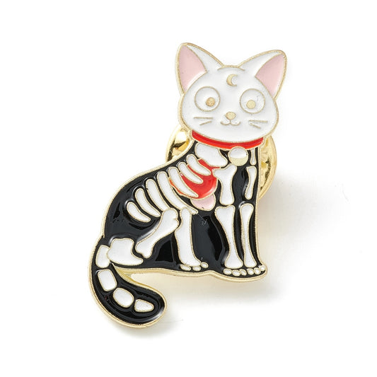 Cat Skeleton Enamel Pin Witchy