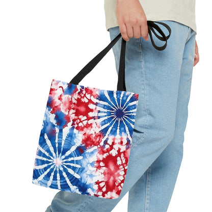 Tie Dye Print Patriotic Tote Bag, Red White Blue Canvas Tote Bag, 4th of July Shopping Bag, Reusable Tote, Summer Tote