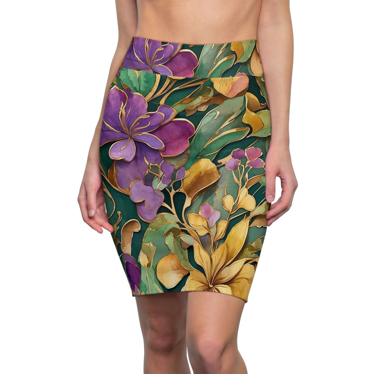 Mardi Gras Floral Skirt, Women's Pencil Skirt