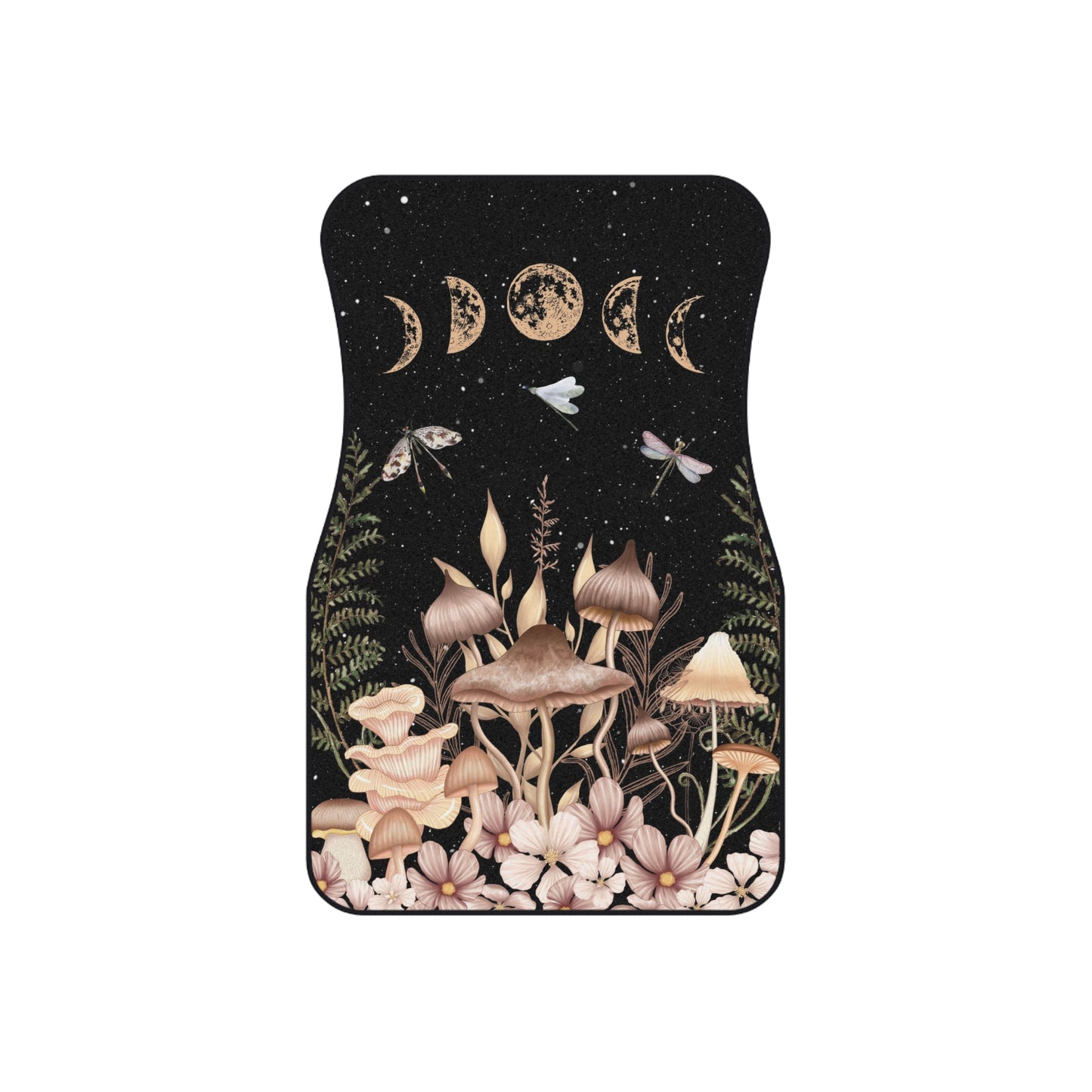 Elegant Mushrooms and Moon Phases Car Floor Mats Set of 4 Front and Back (USA)