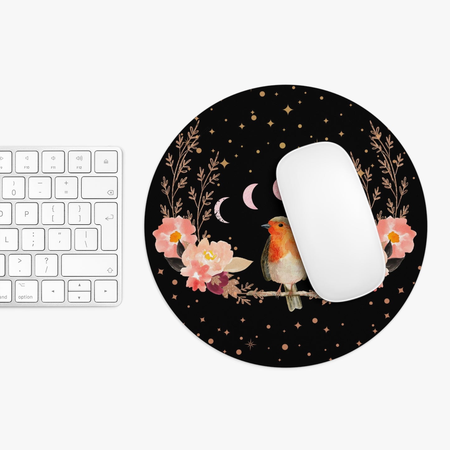 Orange Songbird Peach Flowers Mouse Pad (Round or Rectangle) Cute Floral Office Accessories