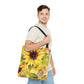 Summer Sunflowers Tote Bag, Polyester Canvas Tote Bag, Cute Yellow Flowers Shopping Bag, Reusable Tote