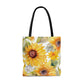 Yellow Sunflowers Tote Bag, Polyester Canvas Tote Bag, Cute Yellow Flowers Shopping Bag, Reusable Tote, Summer Tote
