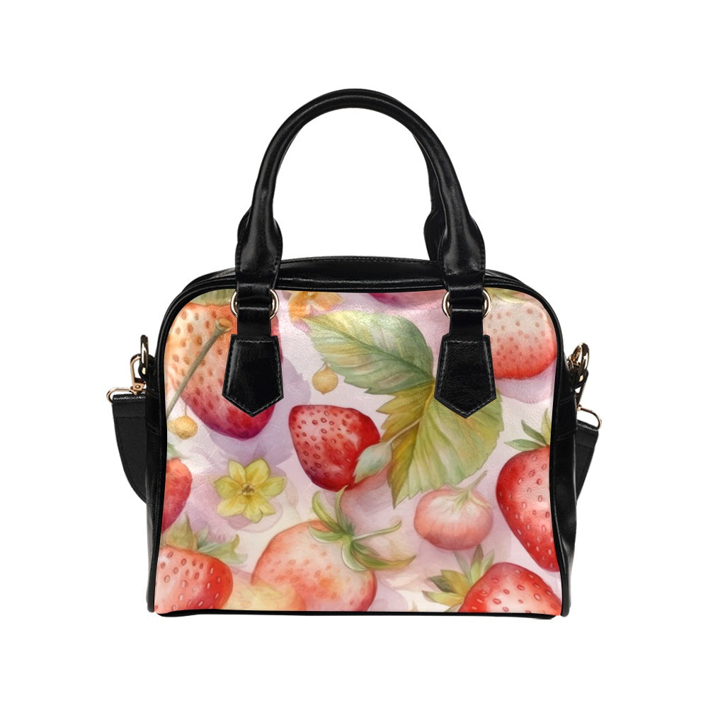 Cute Pink Strawberries Handbag Bowler Bag Purse