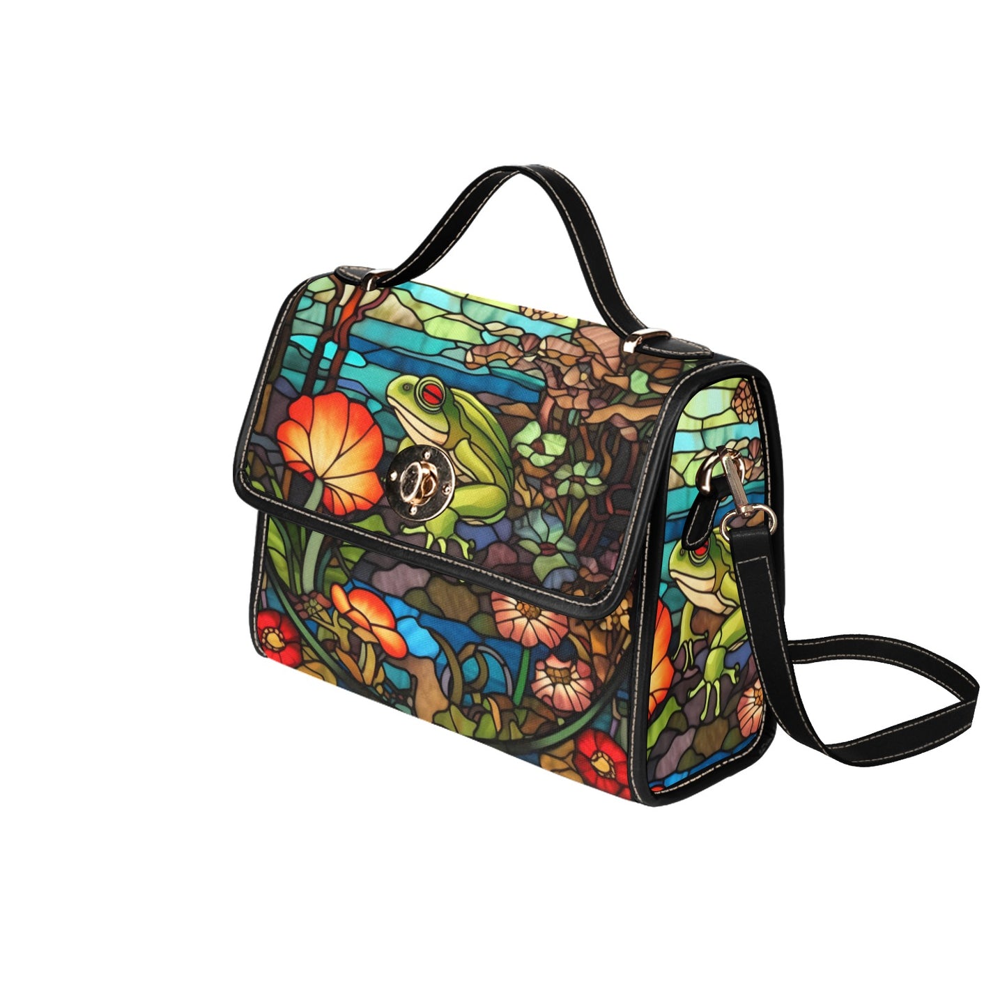 stained glass print frog purse, shoulder bag