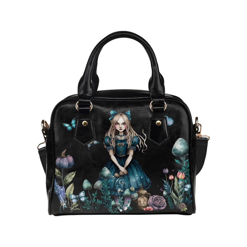 Dark Alice In Wonderland Handbag #3, Blue Dress Bowler Bag Purse
