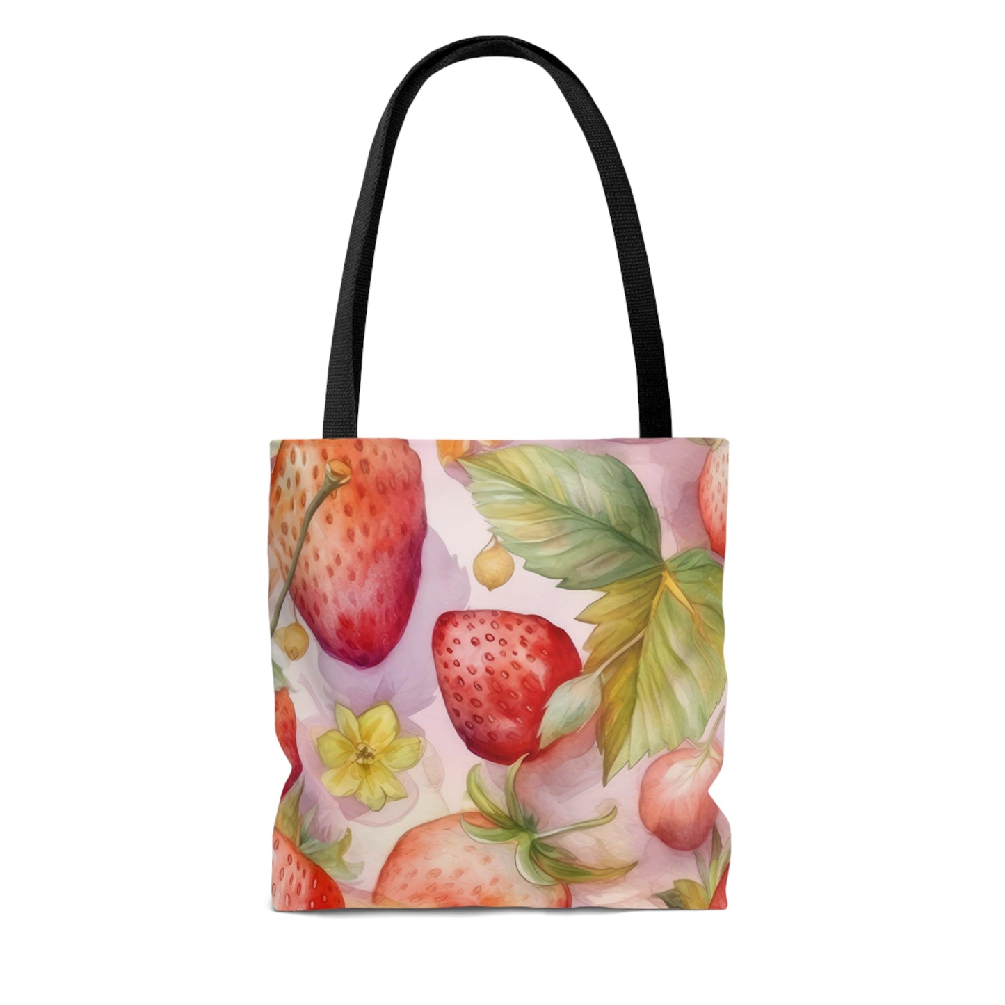 Cute Pink Strawberries Tote Bag, Polyester Canvas Tote Bag