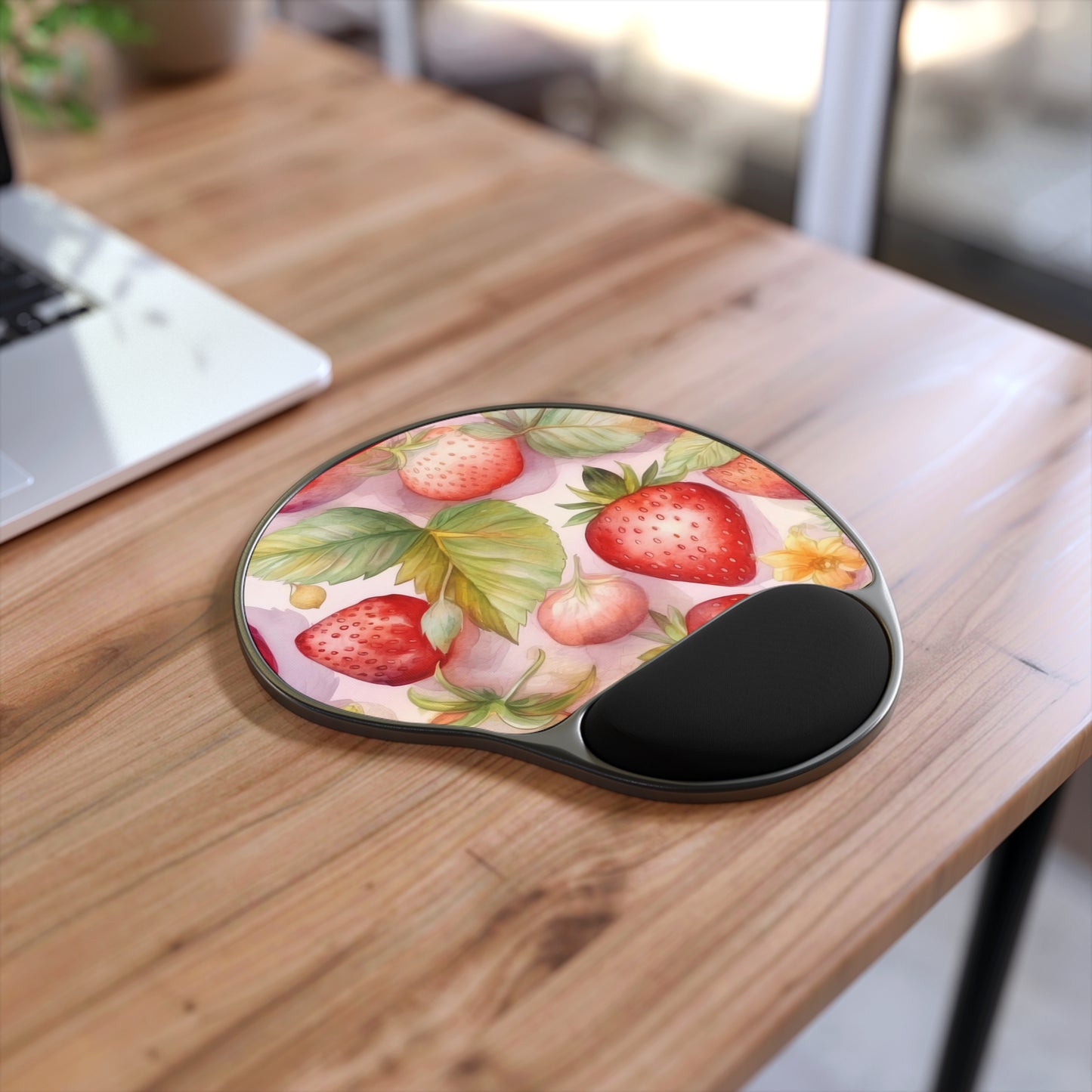 Cute Pink Strawberries Mouse Pad With Wrist Rest