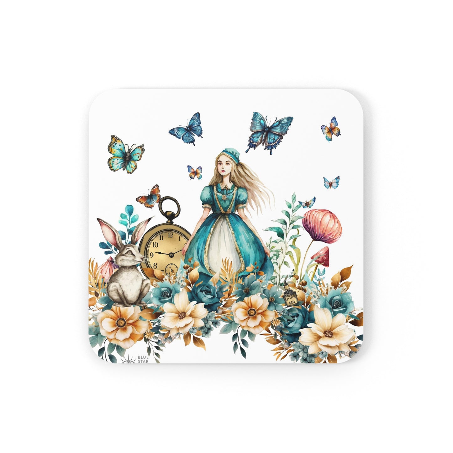 White Alice in Wonderland #21 Corkwood Coasters Set