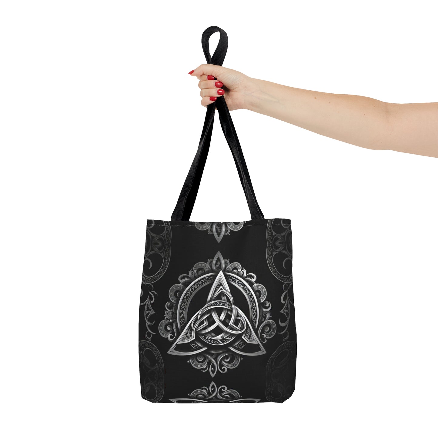Triquetra Black Witch Tote Bag, Cute Celtic Trinity Knot Grocery Bag
