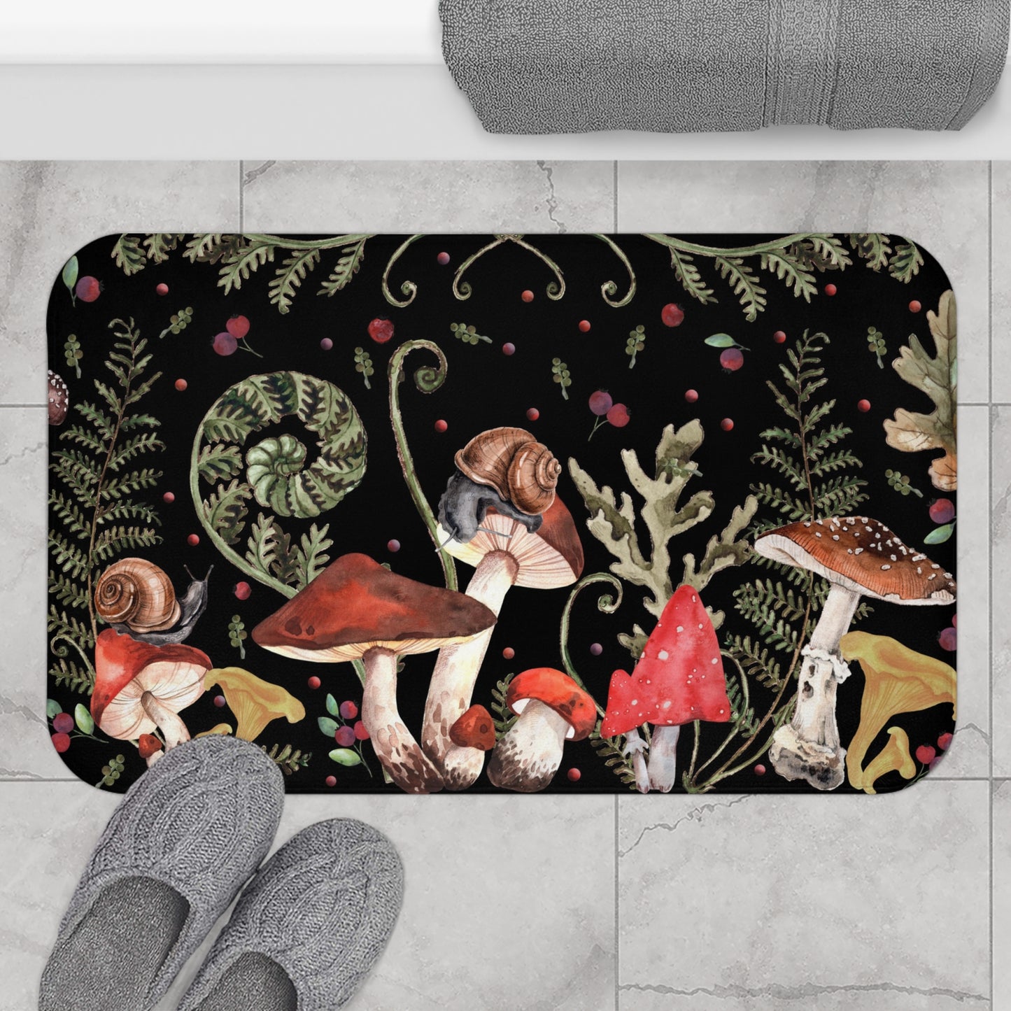 Red Mushrooms Bath Mat, Boho Bathroom Decor