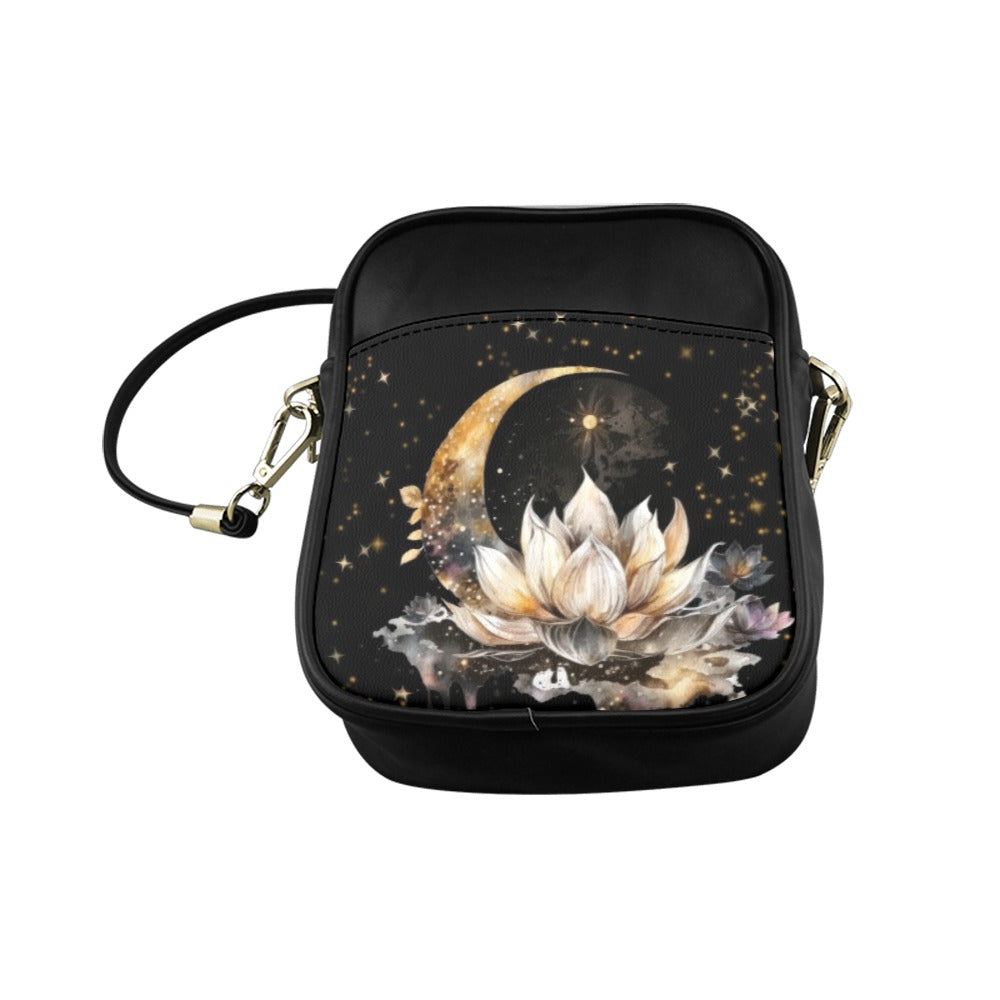 Lotus Moon Purse, Celestial Mini Cross Body Bag, Vegan Sling bag