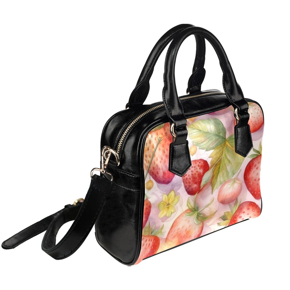 Cute Pink Strawberries Handbag Bowler Bag Purse