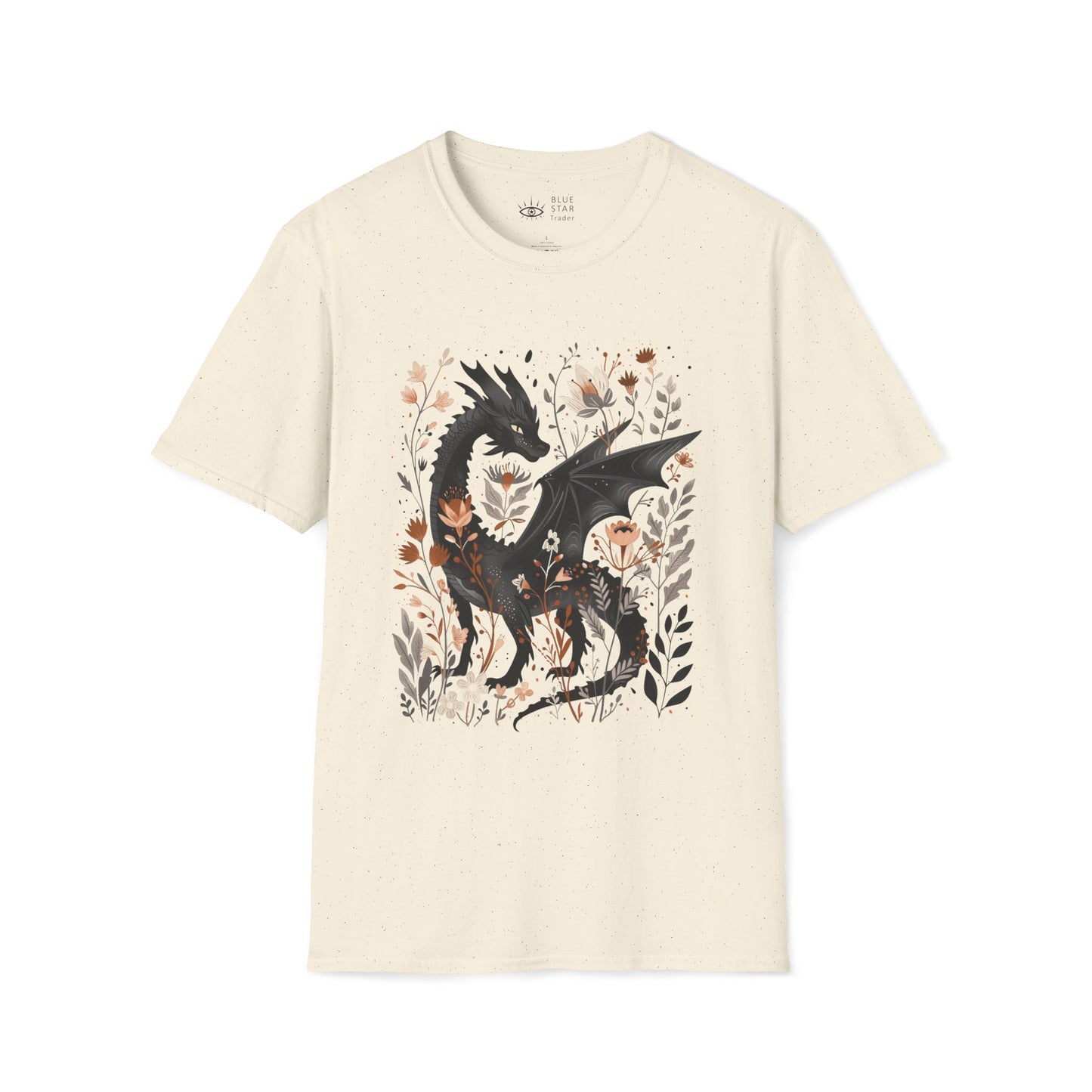 Mystical Dragon Floral Unisex Softstyle T-Shirt, White Tee