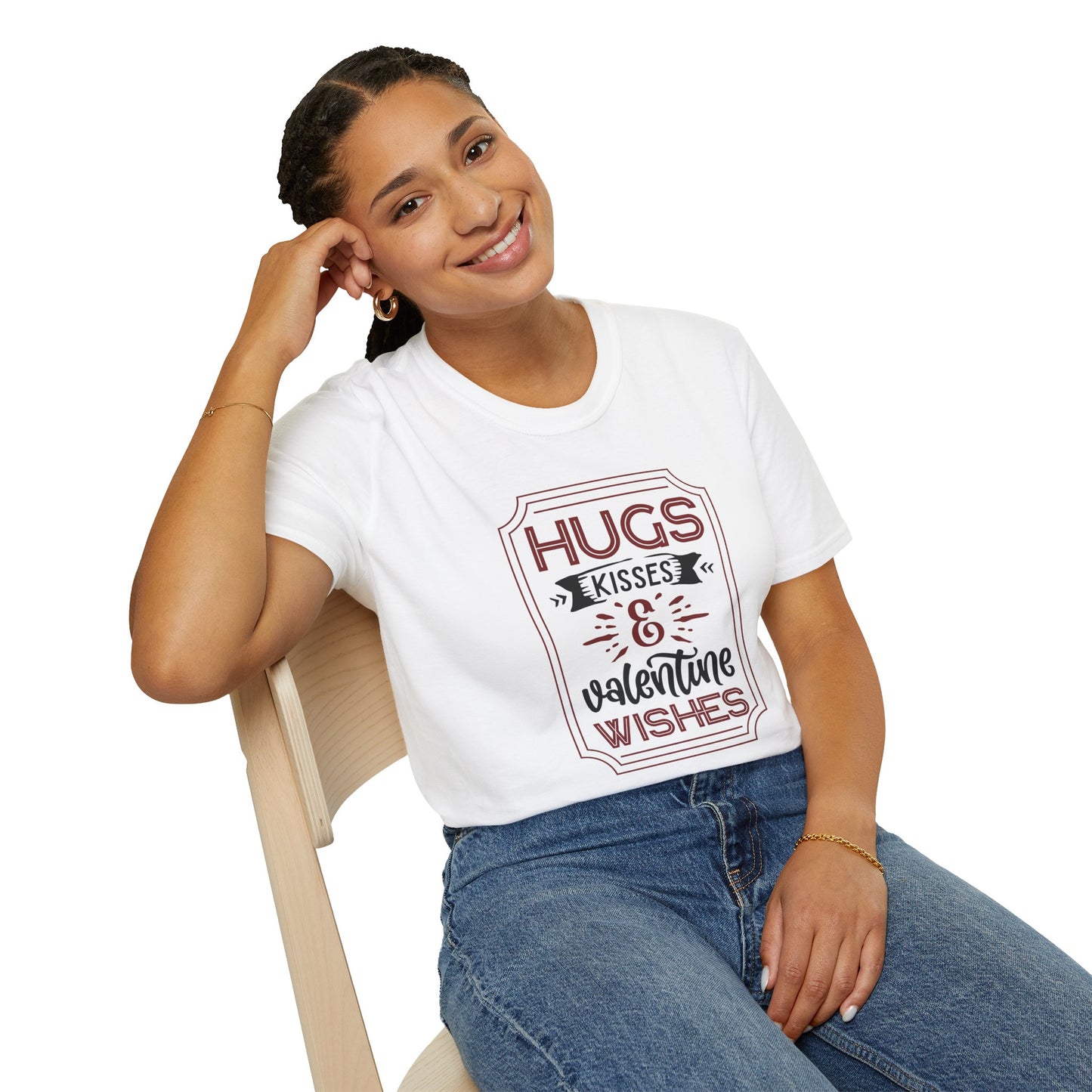 Hugs Kisses and Valentine Wishes Unisex Softstyle T-Shirt, Valentines Day Tee