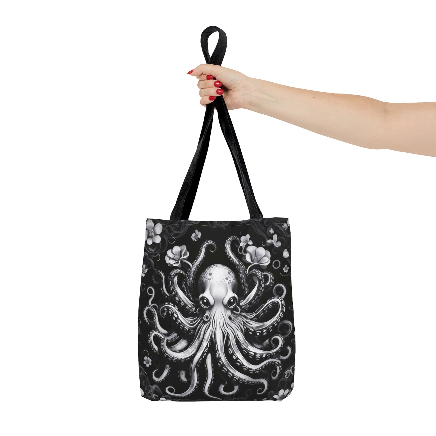 Black Kracken Octopus Tote Bag, Goth Grocery Bag