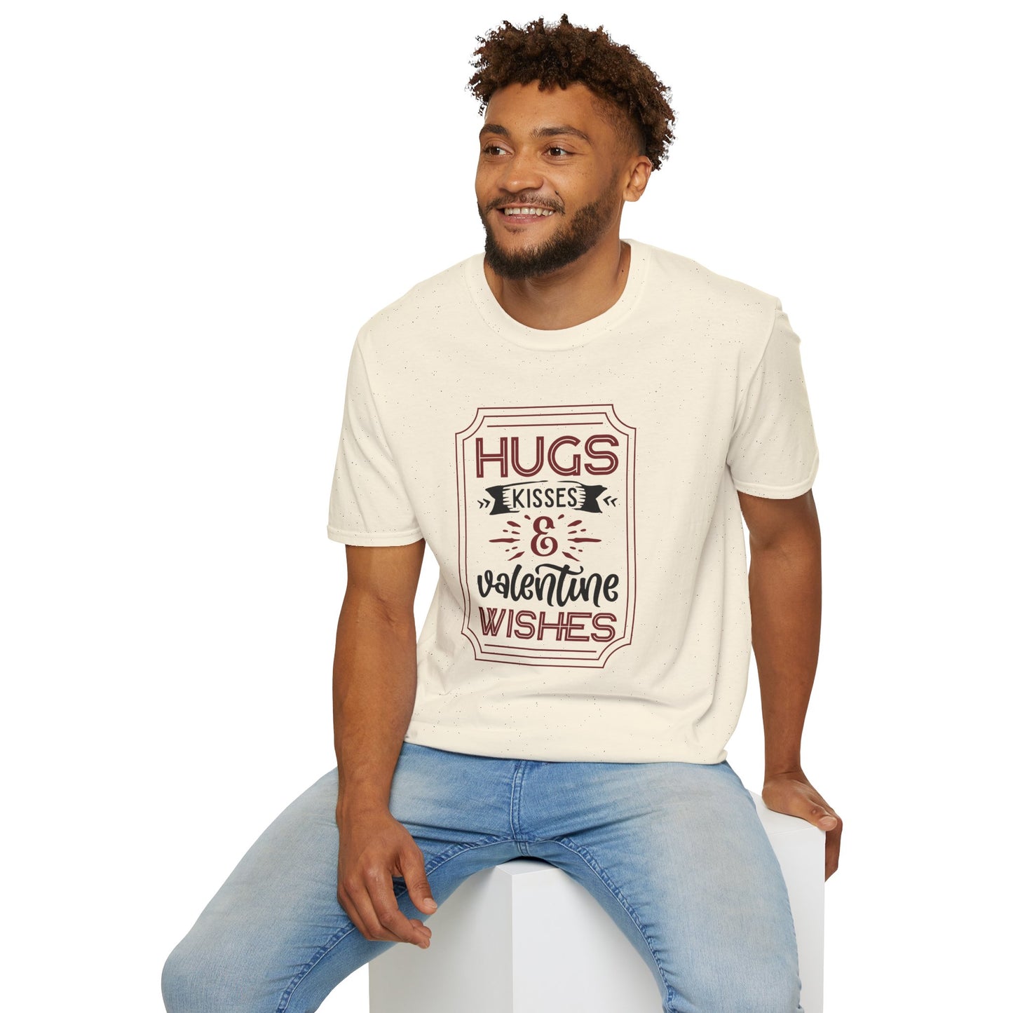 Hugs Kisses and Valentine Wishes Unisex Softstyle T-Shirt, Valentines Day Tee