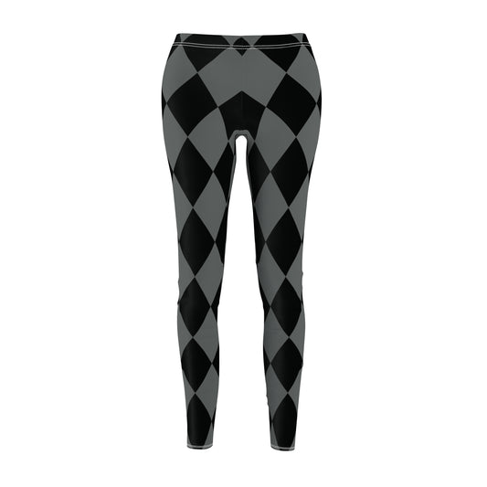 Black Charcoal Gray Harlequin Large Diamonds Women's Casual Leggings | Stretch Pants | Comic Book Inspired Joker