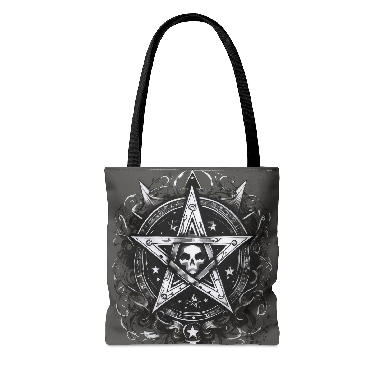Gray Witchy Goth Pentacle Tote Bag, Celtic Pentagram Grocery Bag