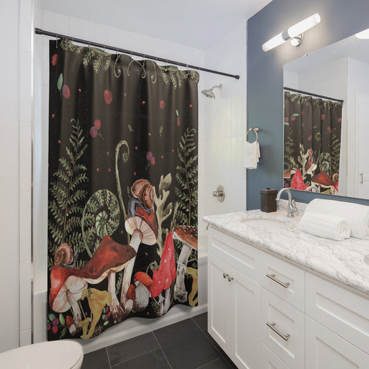 Red Mushrooms Shower Curtain, Bathroom Decor, Cottagecore Deocrating