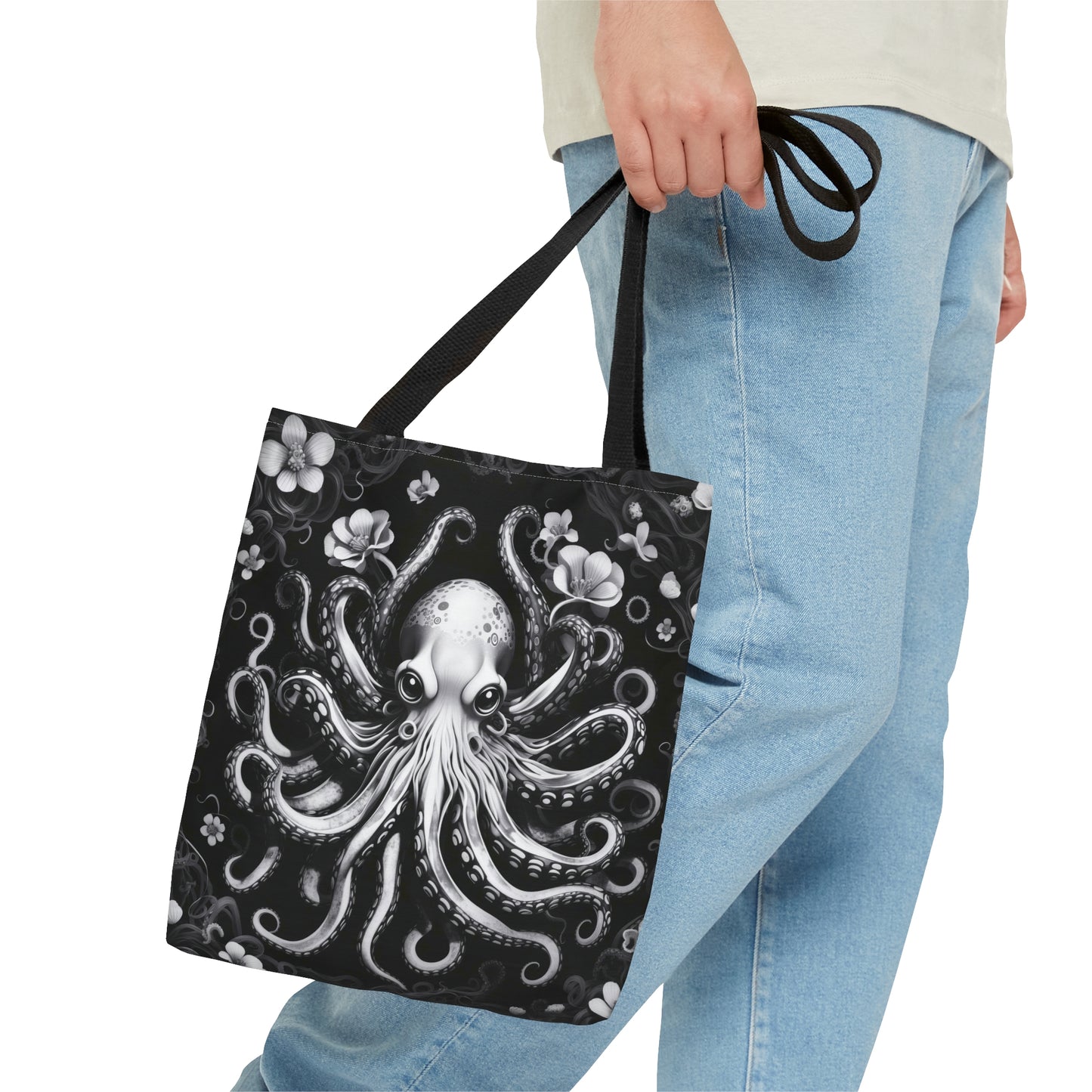 Black Kracken Octopus Tote Bag, Goth Grocery Bag