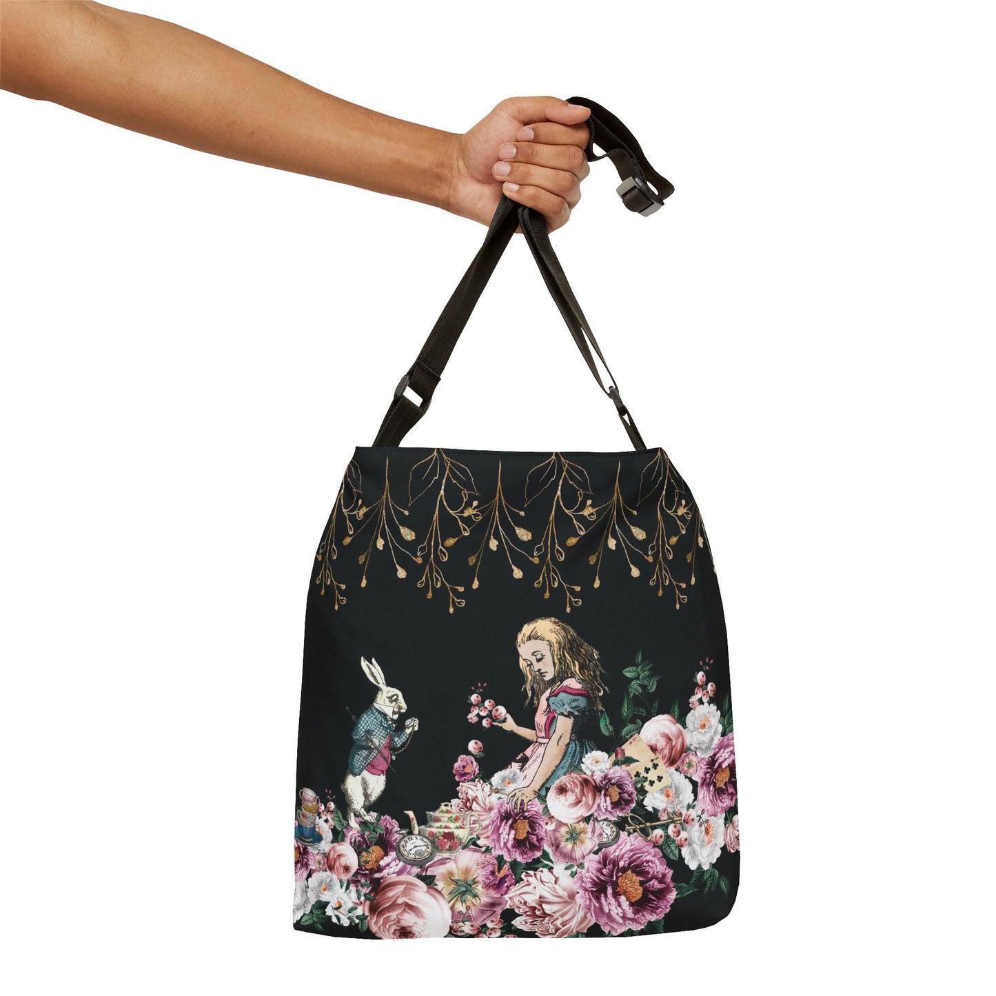 Alice in Wonderland Pink Roses Adjustable Tote Bag