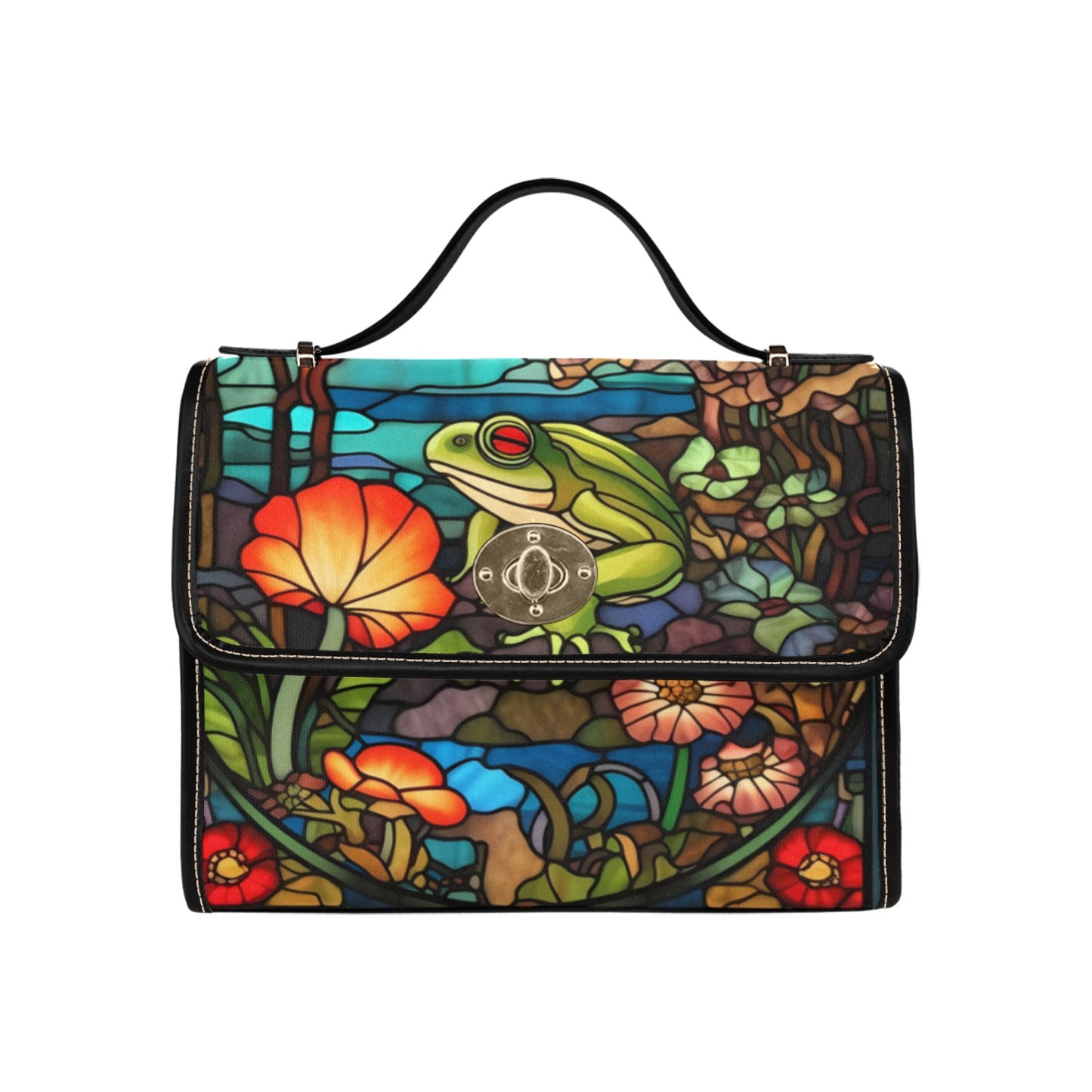 stained glass print frog purse, shoulder bag