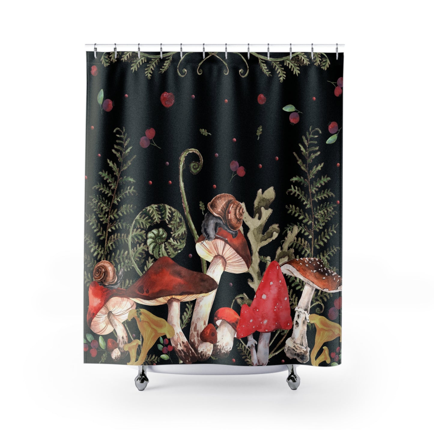 Red Mushrooms Shower Curtain, Bathroom Decor, Cottagecore Deocrating