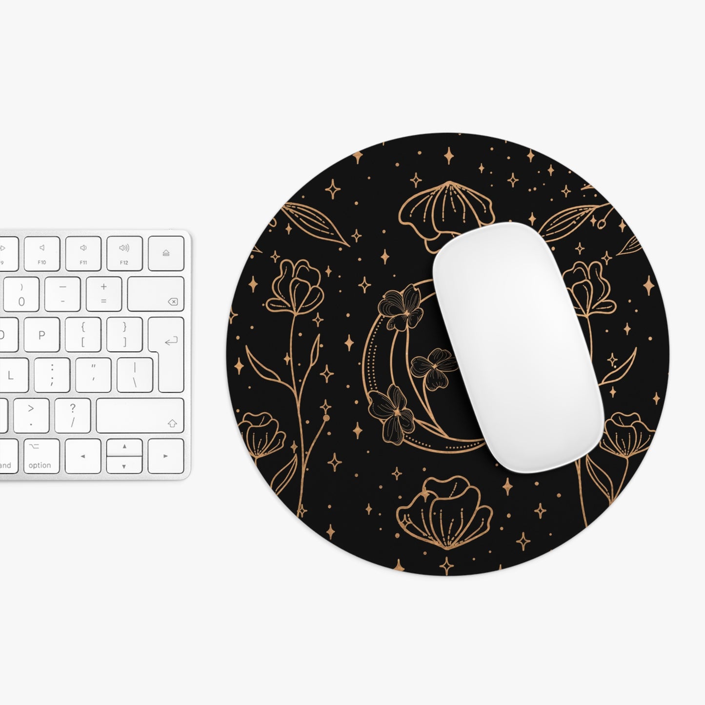 Elegant Moon Flowers Mouse Pad (Round or Rectangle) Witchy Cottagecore Office Accessories