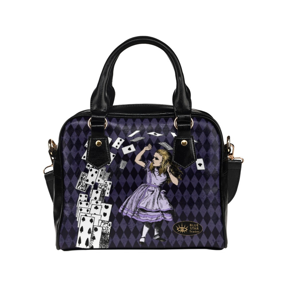 Purple Alice In Wonderland - Playing Cards Attack - Bowler Purse Handbag