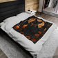 Witchy Black Cat and Orange Flowers Velveteen Plush Blanket