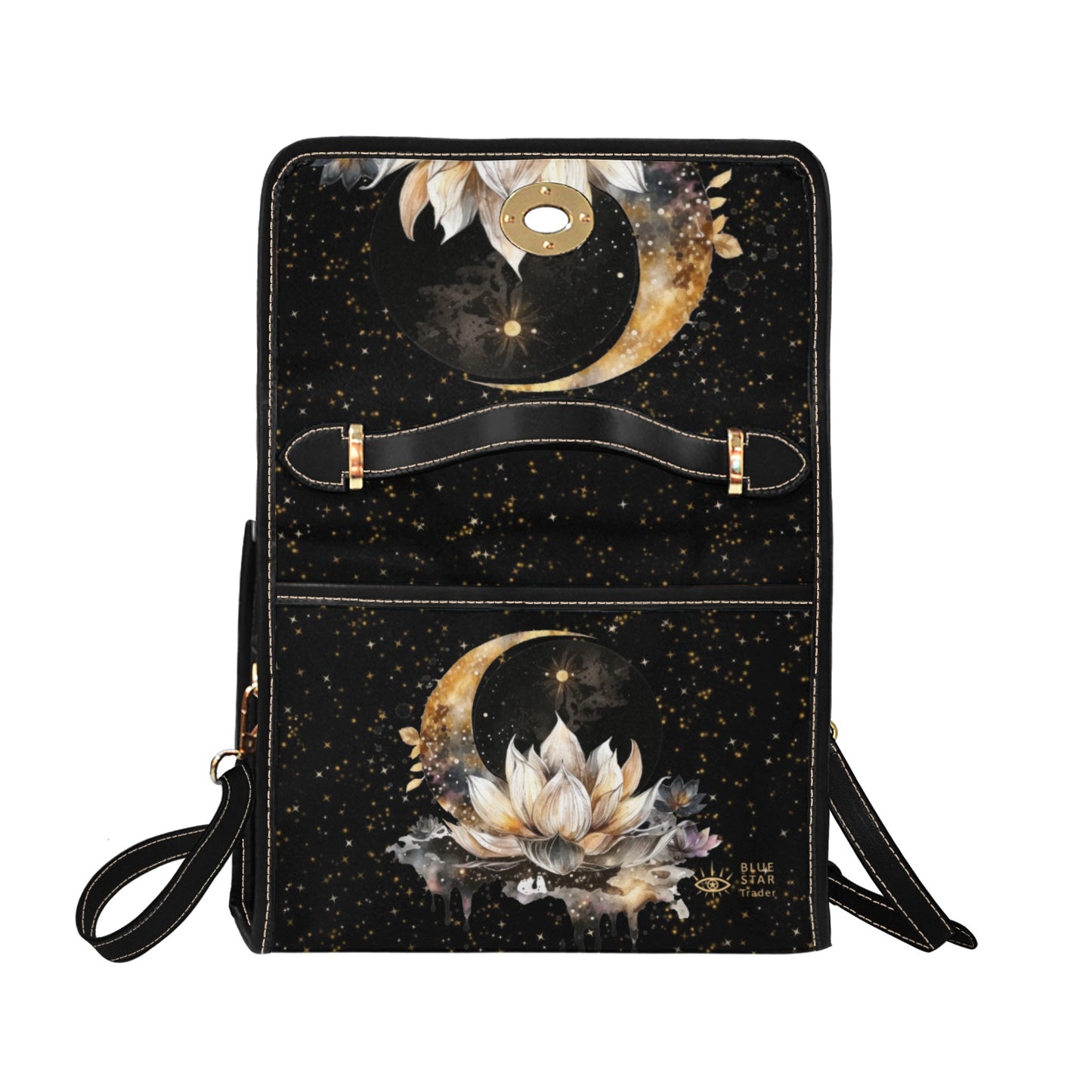 Witchy Lotus Moon Satchel, Vegan, Canvas Satchel bag