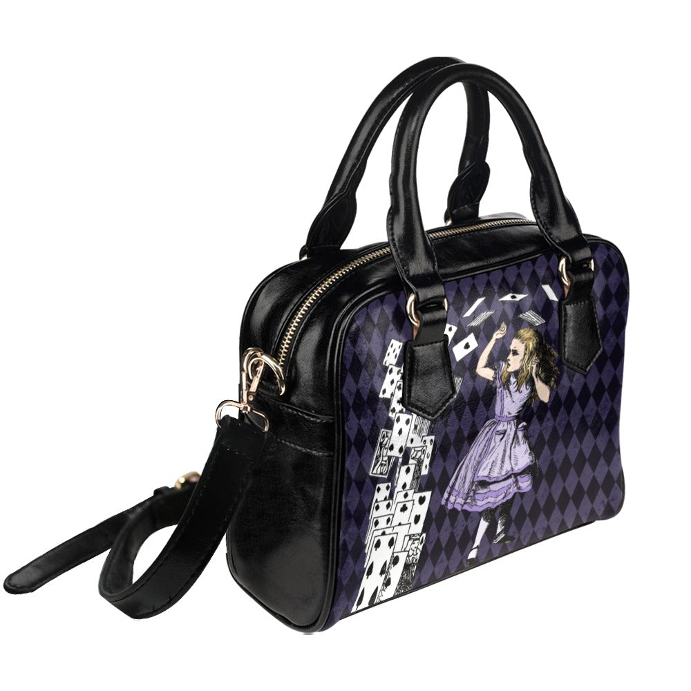 Purple Alice In Wonderland - Playing Cards Attack - Bowler Purse Handbag