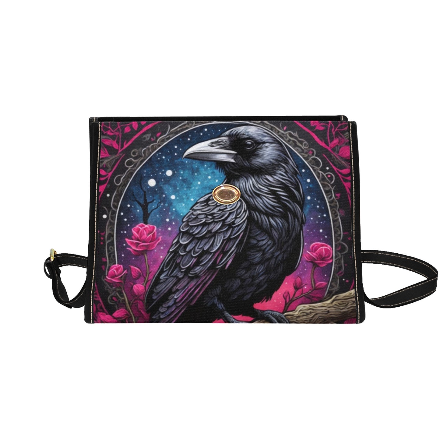 Pink Raven Cross Body Purse, Vegan Canvas Bag Edgar Allen Poe