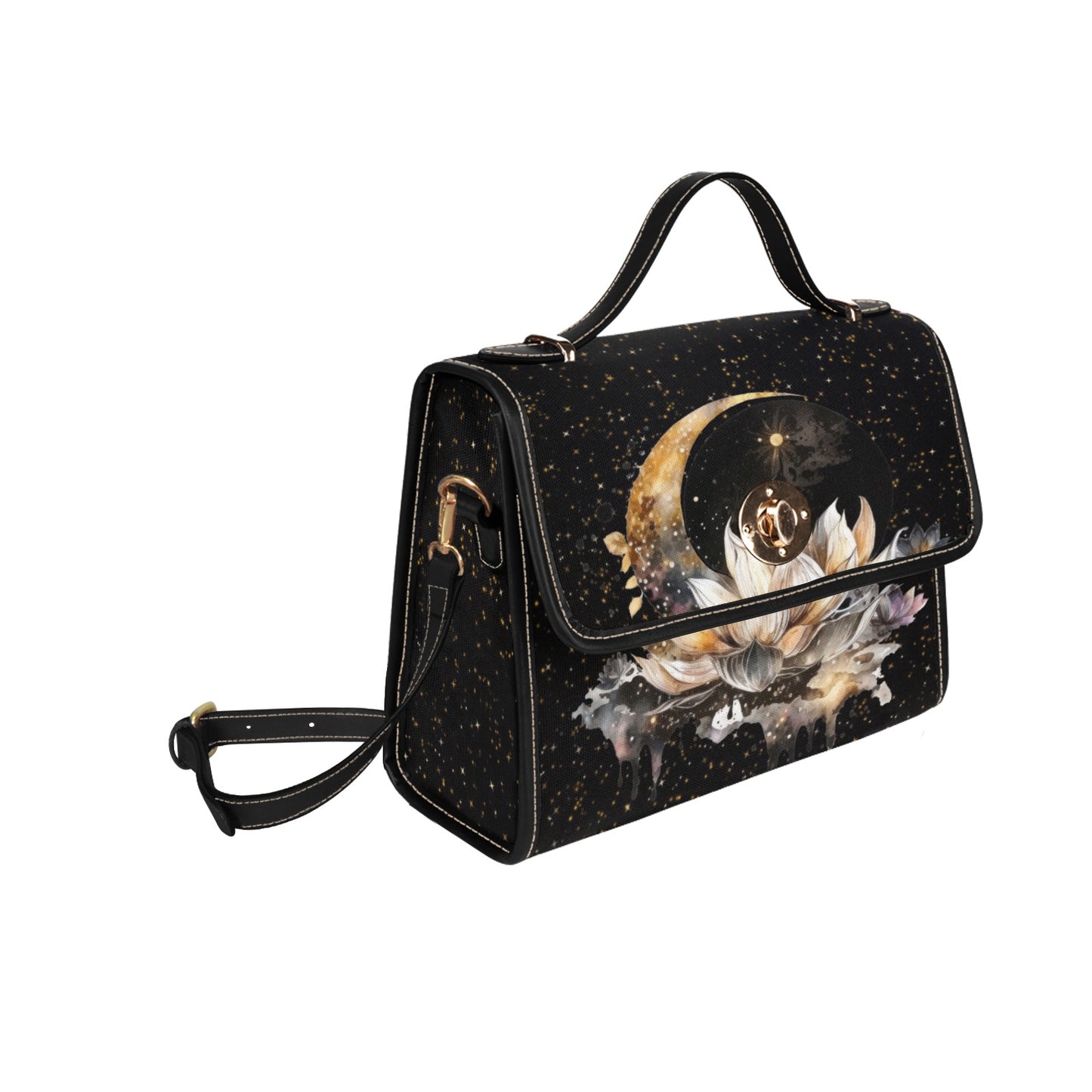 Witchy Lotus Moon Satchel, Vegan, Canvas Satchel bag