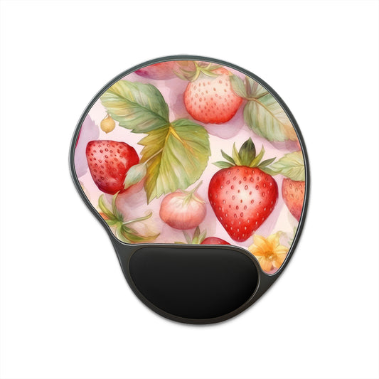 Cute Pink Strawberries Mouse Pad With Wrist Rest