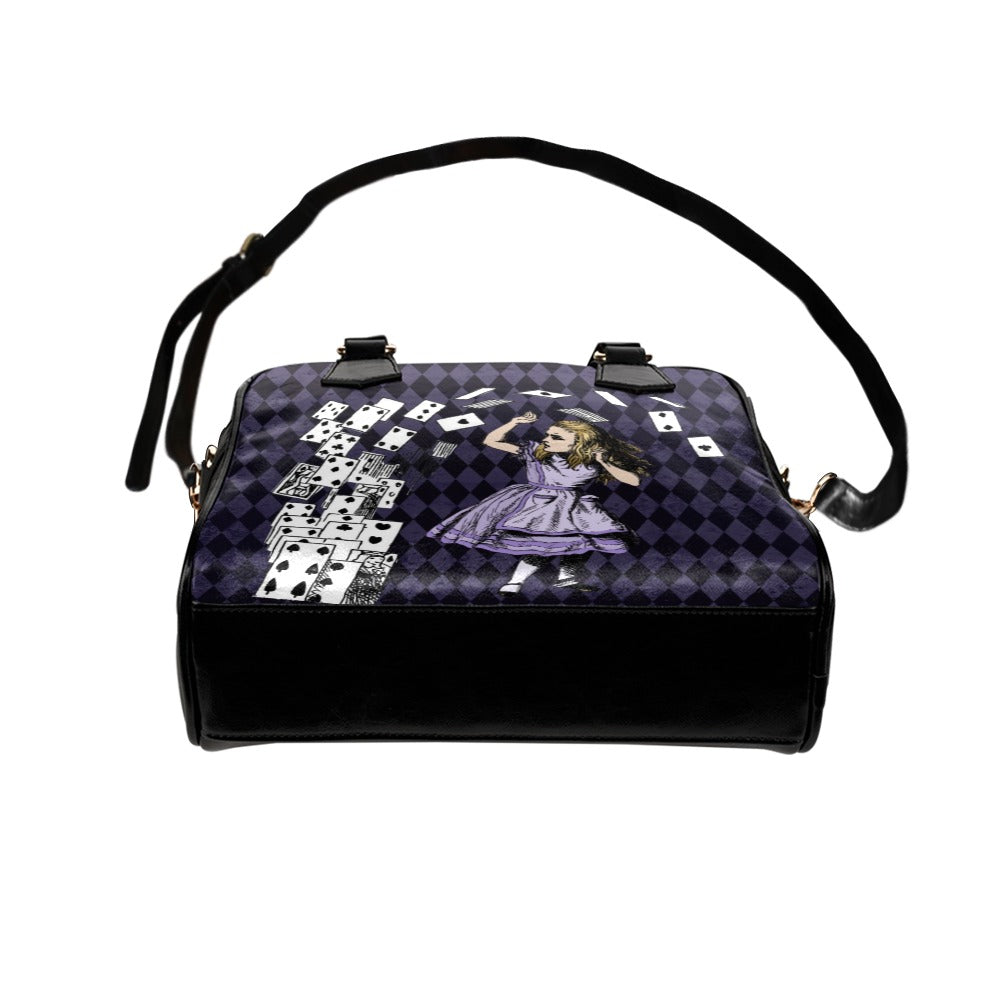 Purple Alice In Wonderland - Playing Cards Attack - Bowler Purse Handbag