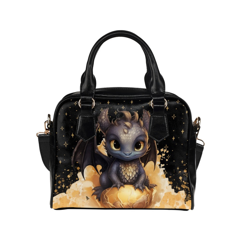 Baby Dragon Black Gold Bowler Bag Handbag Purse