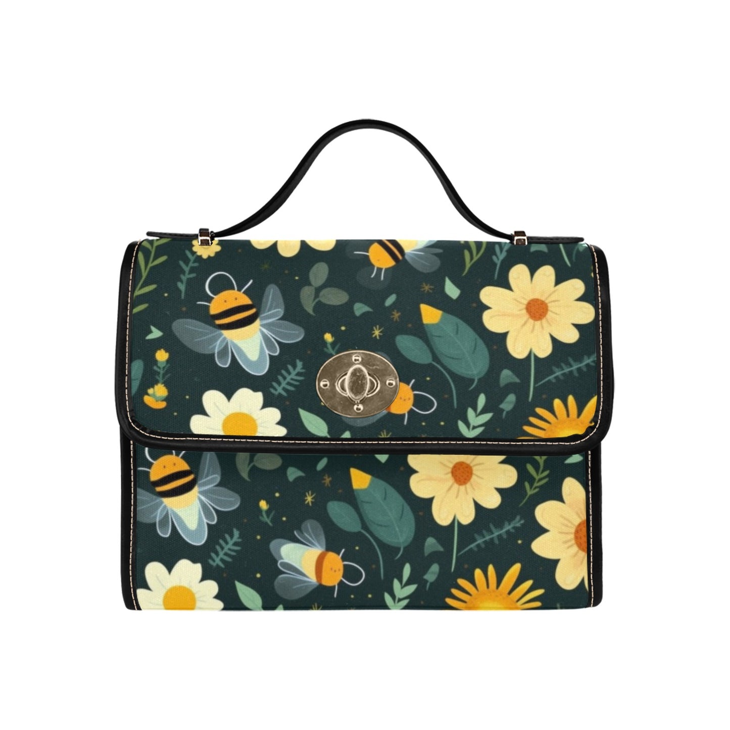 Cute Honey Bee Flowers Purse Canvas Satchel Bag