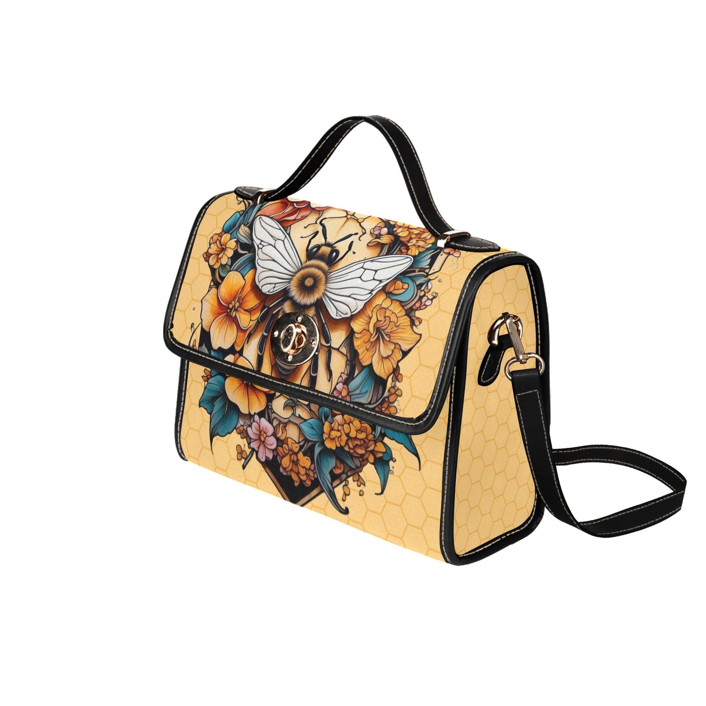 Yellow Honey Bee Tattoo Style Handbag Purse Cross Body Bag
