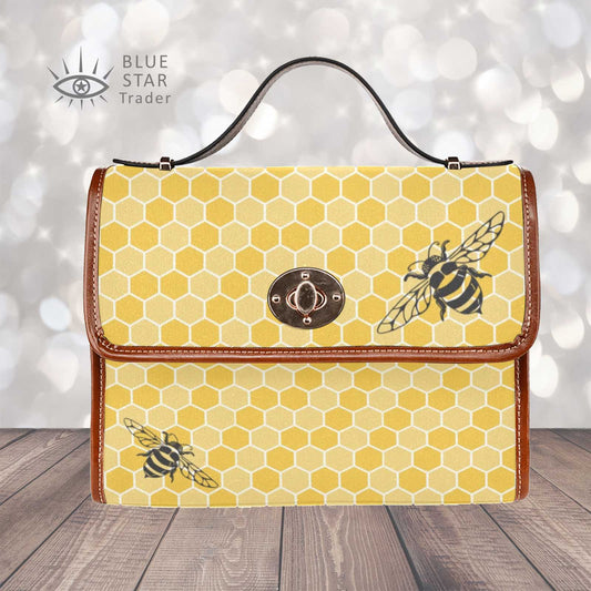 Retro Yellow Honey Bee Purse Handbag, Canvas Satchel Cross Body Bag