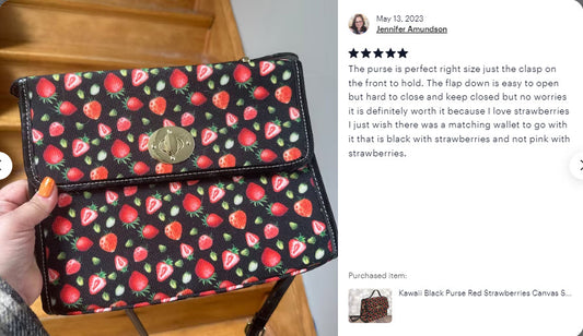 Black Strawberries Purse, Canvas Satchel Bag