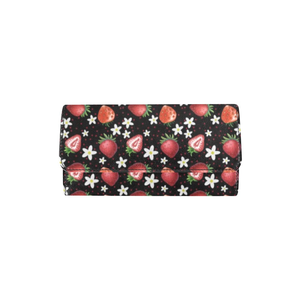 Black Strawberries Trifold Wallet